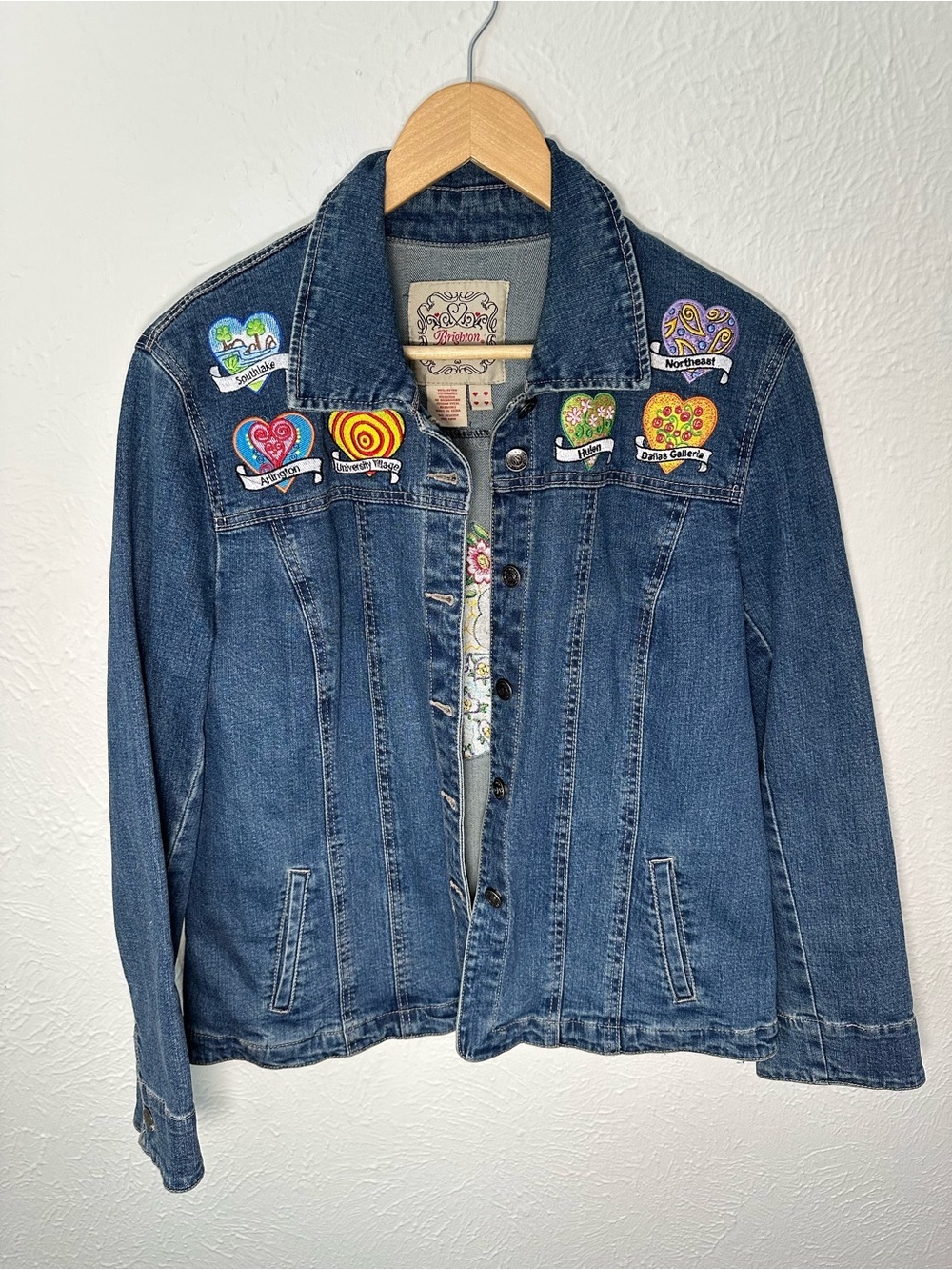 Brighton Denim Jacket Womens Large Embroidered Dallas Stores Peace Heart
